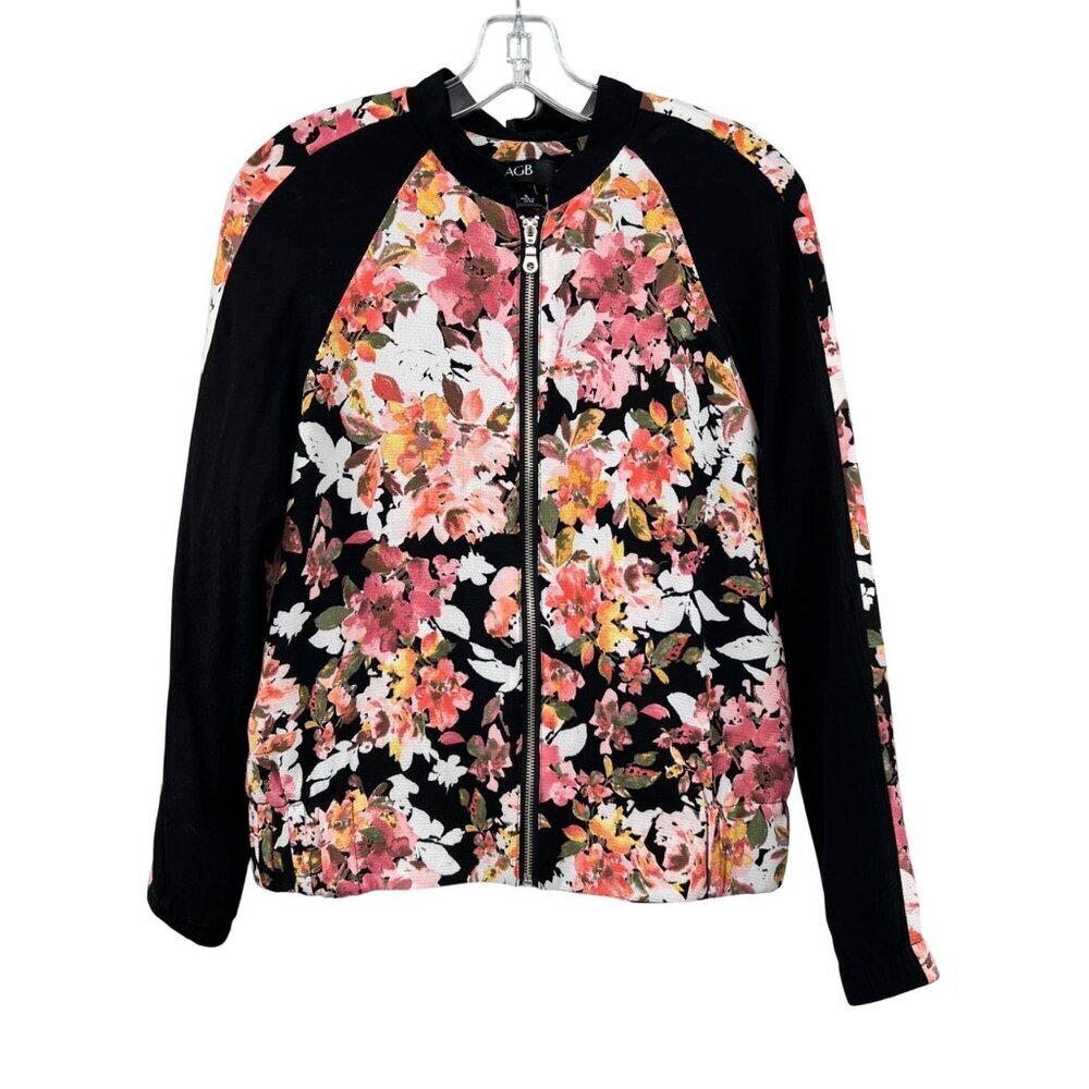 AGB Womens Floral Jacket Full Zip Long Sleeve Black/Multi Size Small